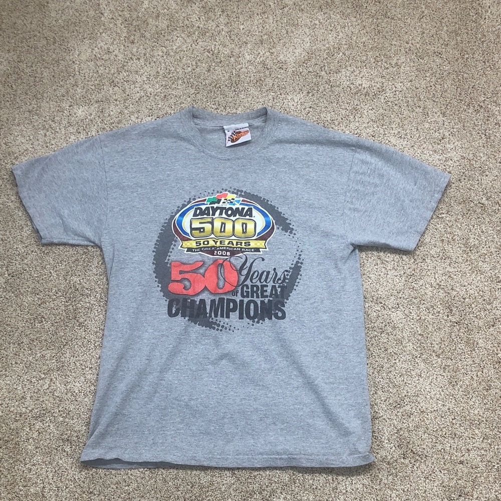 Daytona 500 50 Years Champions Graphic Tee - Gray Racing Shirt Nascar